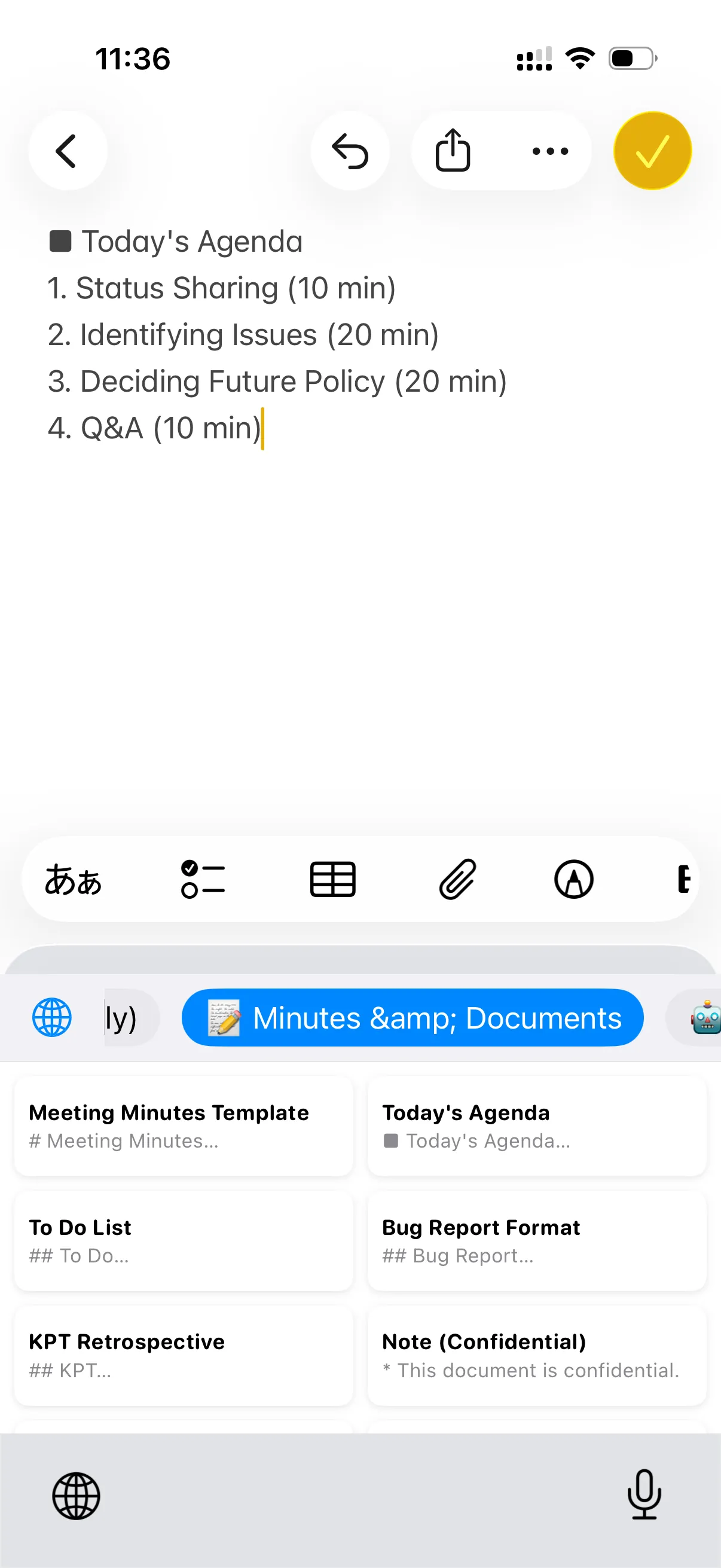 iPhone typing screen for switching to the SnipIt keyboard