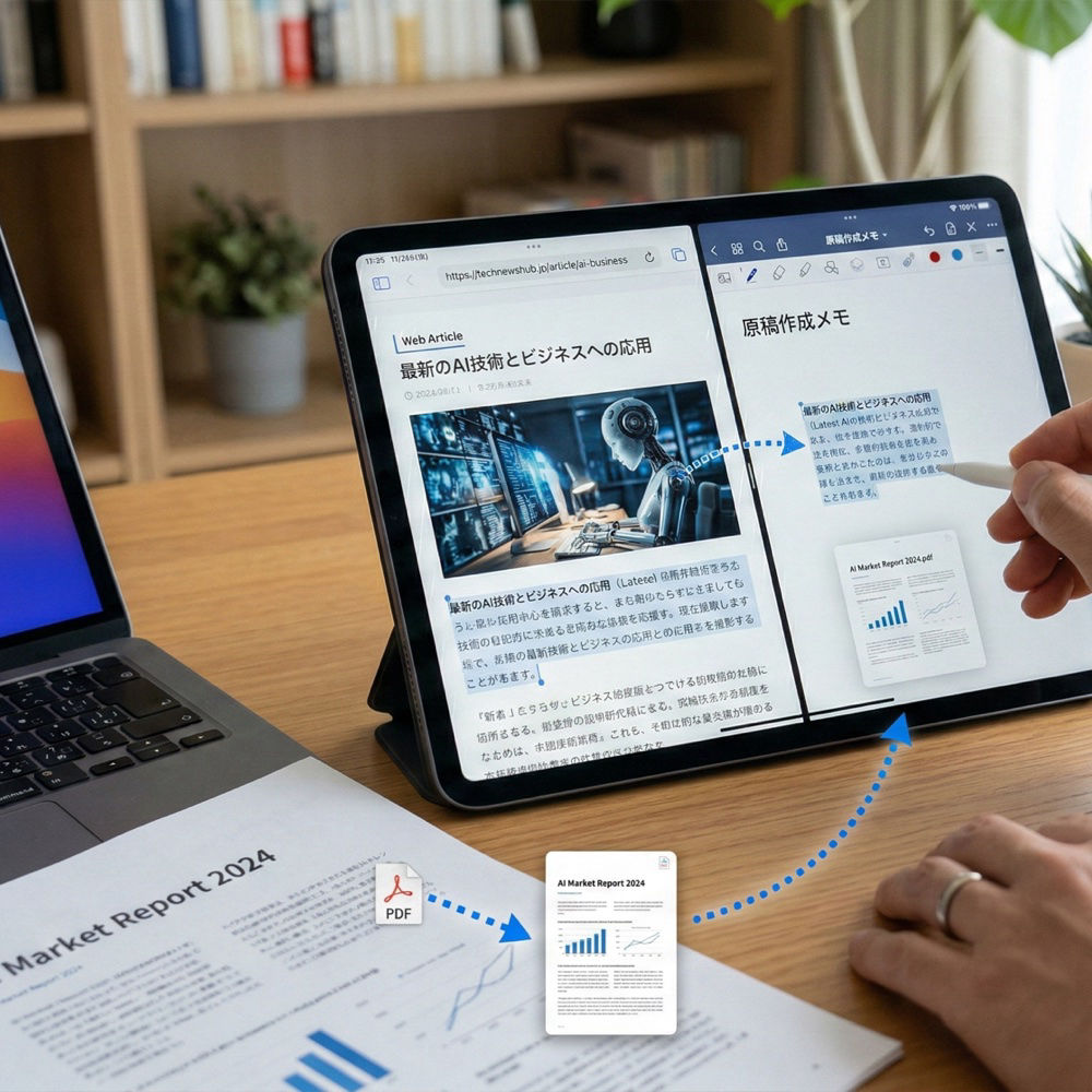 VocaPrompterに撮影用の台本原稿を取り込んでいるiPad画面
